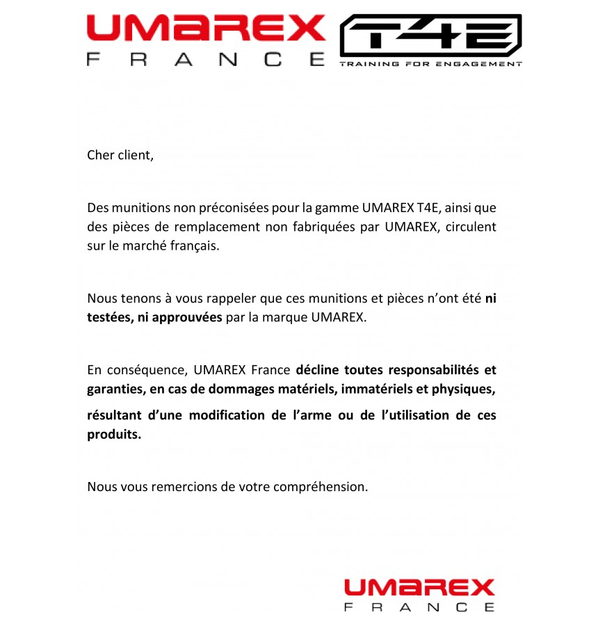 UMAREX - Avertissement consommables 